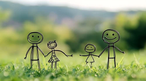 Simple Family Illustration on Green Grass