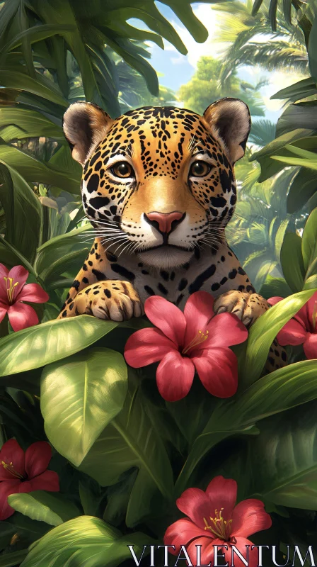 Leopard Among Red Flowers AI Image