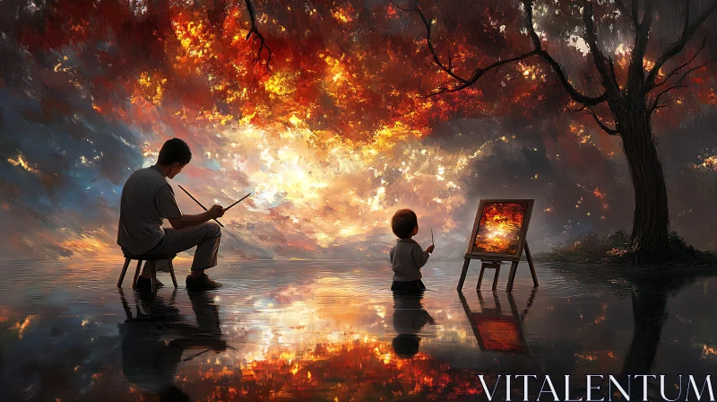 AI ART Sunset Reflections: A Family Art Moment