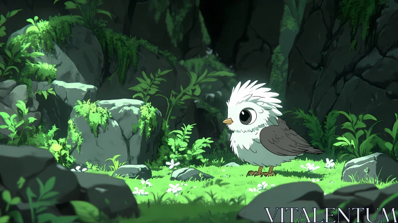 Charming Bird in Lush Woodland AI Image