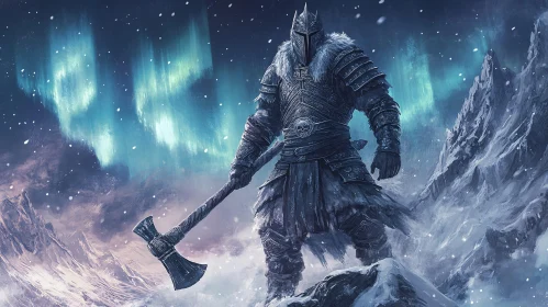 Armored Warrior in Winter Landscape