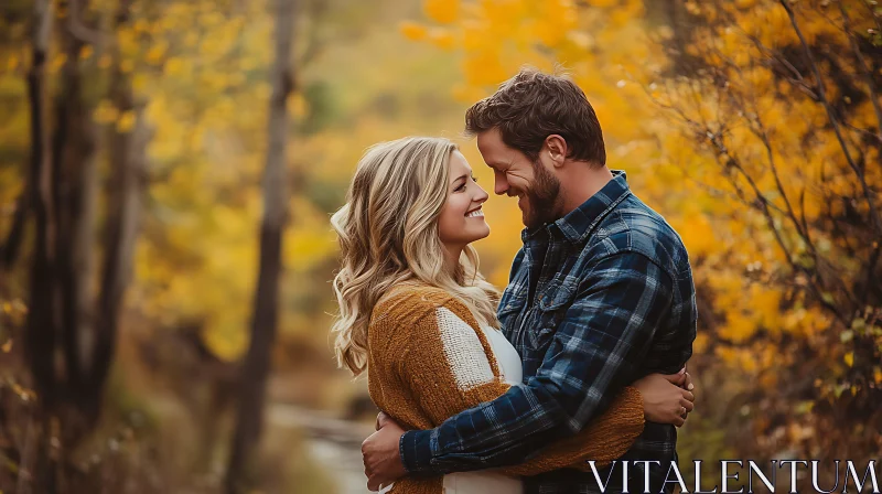 Autumnal Love: A Couple's Tender Moment AI Image