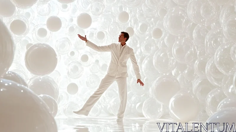 Man in White Surrounded by Spheres AI Image