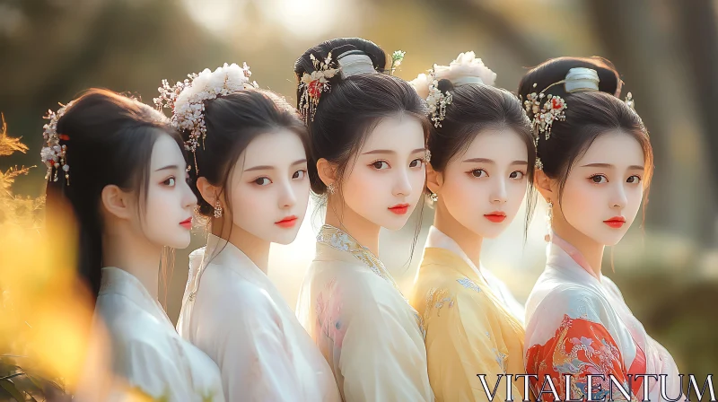 Elegance of Asian Women in Traditional Attire AI Image