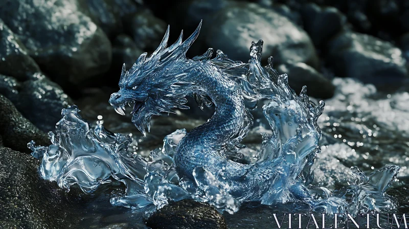 AI ART Frozen Dragon Mythical Creature Sculpture