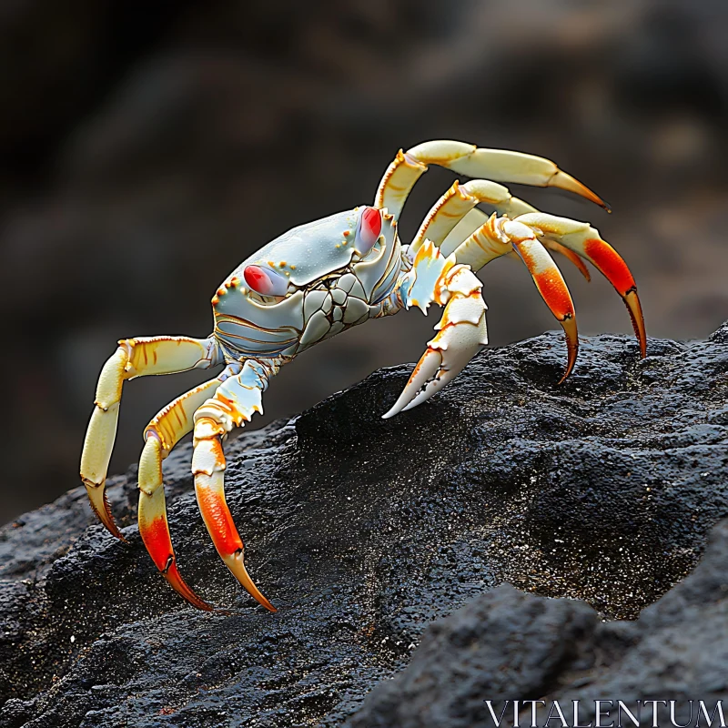 Colorful Marine Crab Perched on Rock AI Image