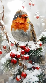 Winter Robin and Berries