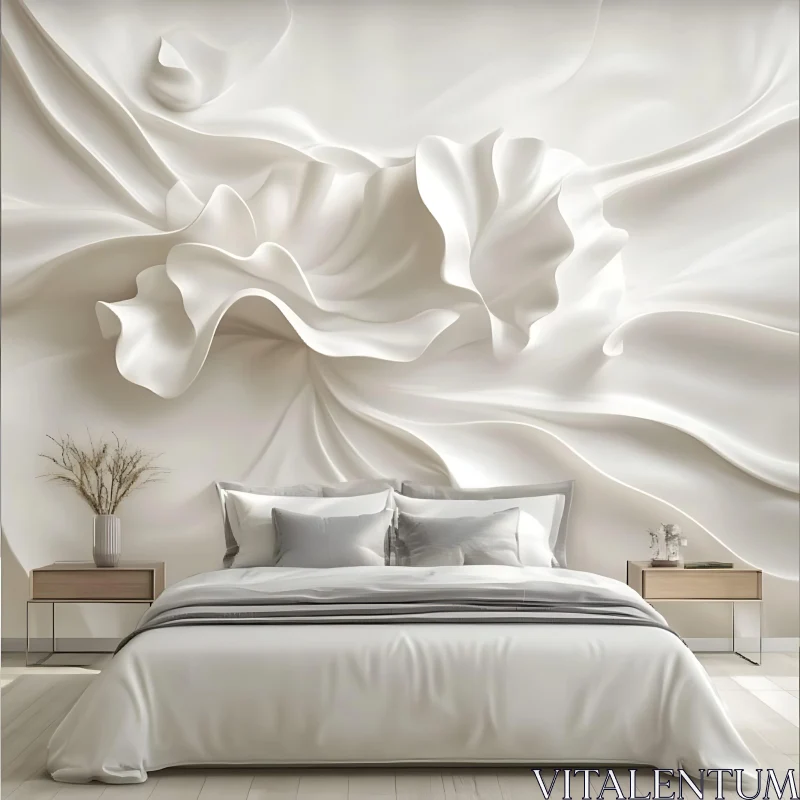 AI ART Serene Bedroom Interior with Large Floral Wall Design