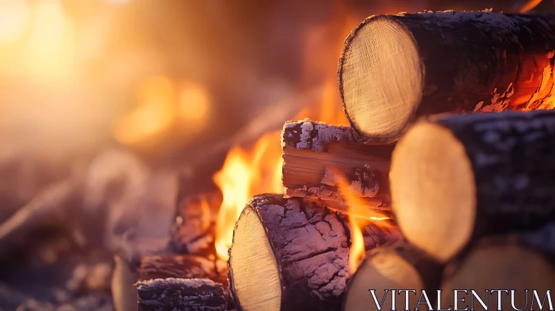 Stacked Wood Logs on Fire AI Image