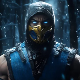 Masked Warrior in Winter Forest