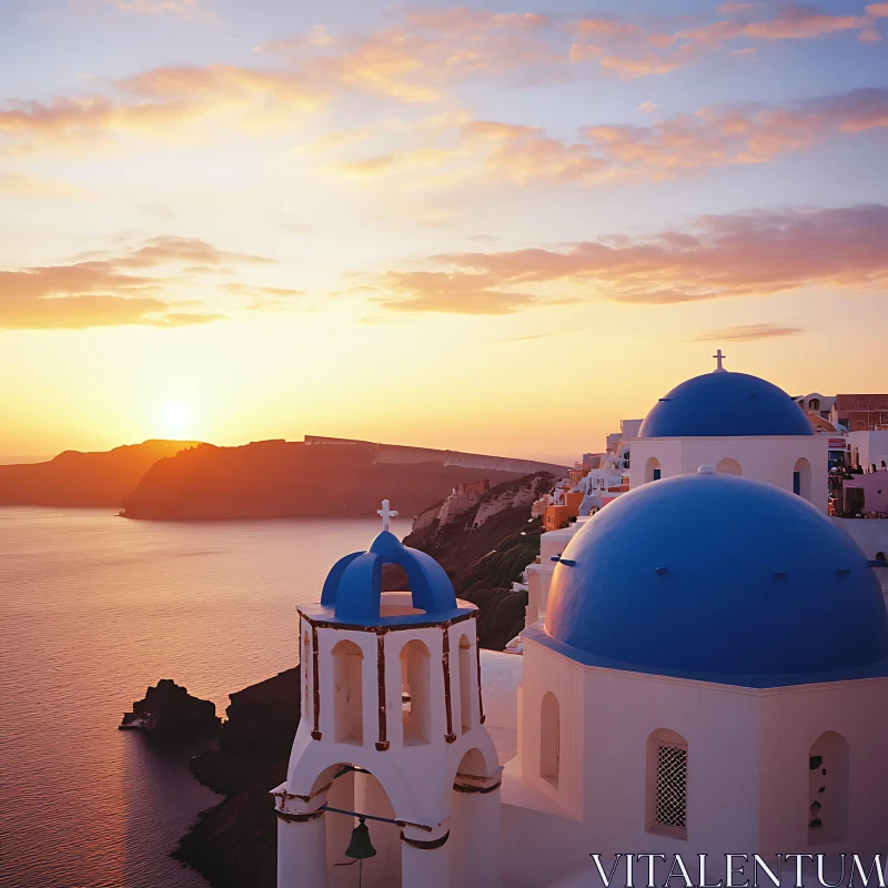 Greek Island Sunset Over White Buildings AI Image