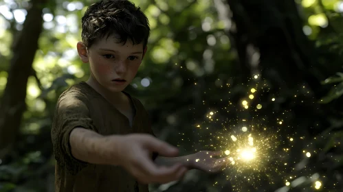 Enchanted Boy in Woodland Scene