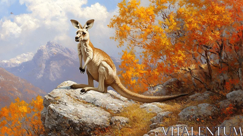 Kangaroo Among Autumn Leaves AI Image