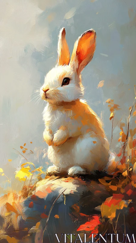 Charming Bunny in Autumn Painting AI Image