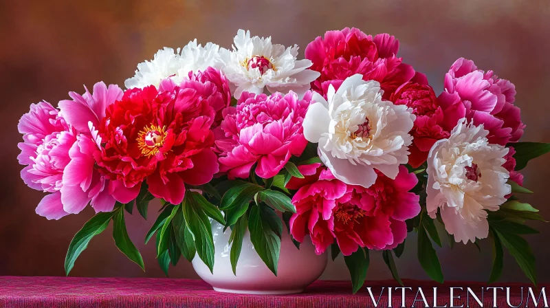 AI ART Colorful Peony Flowers in White Vase