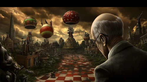 Surreal Chessboard City View