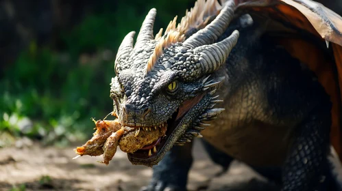 Dragon Eating Meat Close-Up