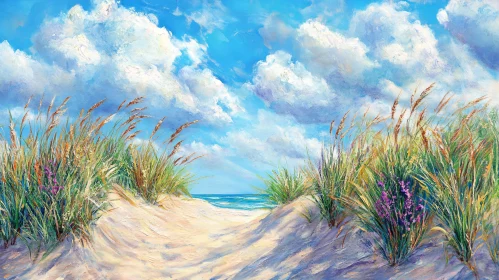 Tranquil Ocean Sand Dunes under a Blue Sky