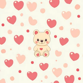 Cute Teddy Bear and Hearts Background