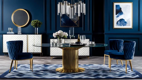 Elegant Blue and Gold Dining Room Design