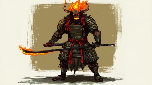 Oni Samurai Warrior with Burning Blade