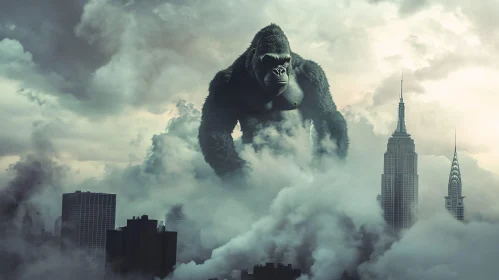 Colossal Gorilla Overlooking Misty City