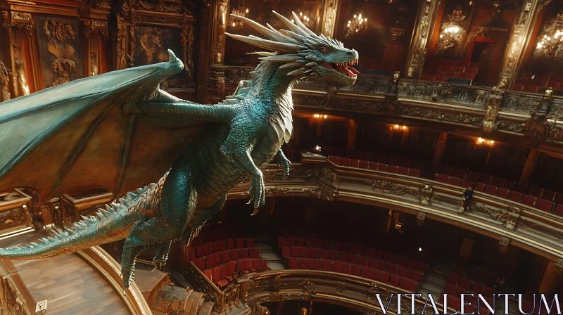 AI ART Teal Dragon in Grand Theater