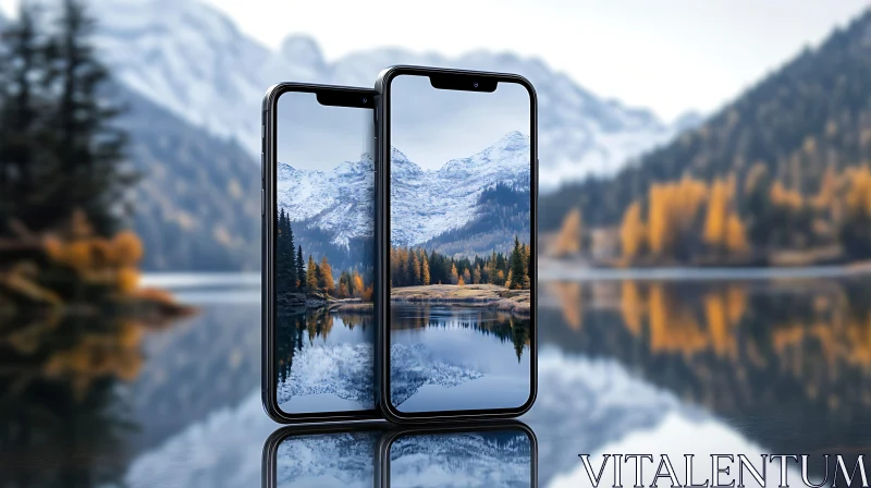 Mountain View Displayed on Mobile Phones AI Image