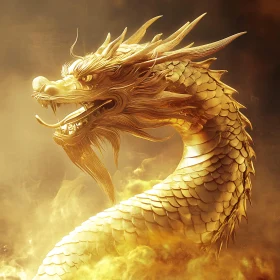 Golden Dragon Emerging from Smoke