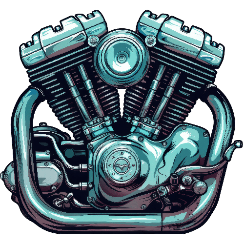 Blue and Silver V-twin Engine Illustration for T-Shirt Design