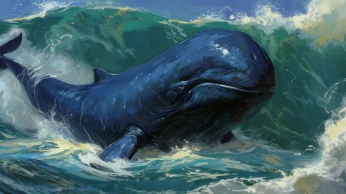 Blue Whale Painting in Rough Sea | Captivating Marine Art