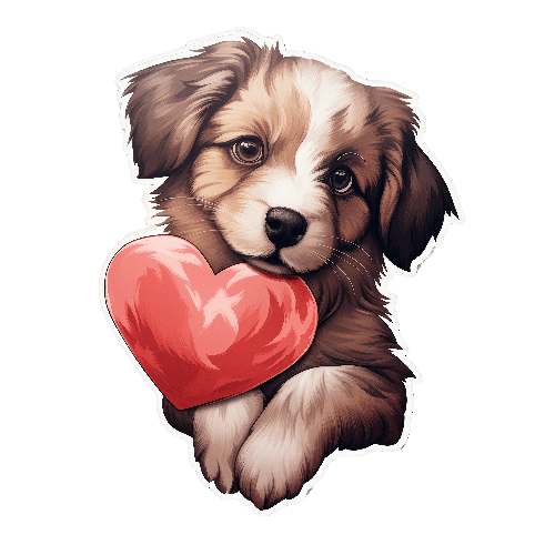 POD Design Cartoon Dog with Heart - Perfect for T-Shirt Printing