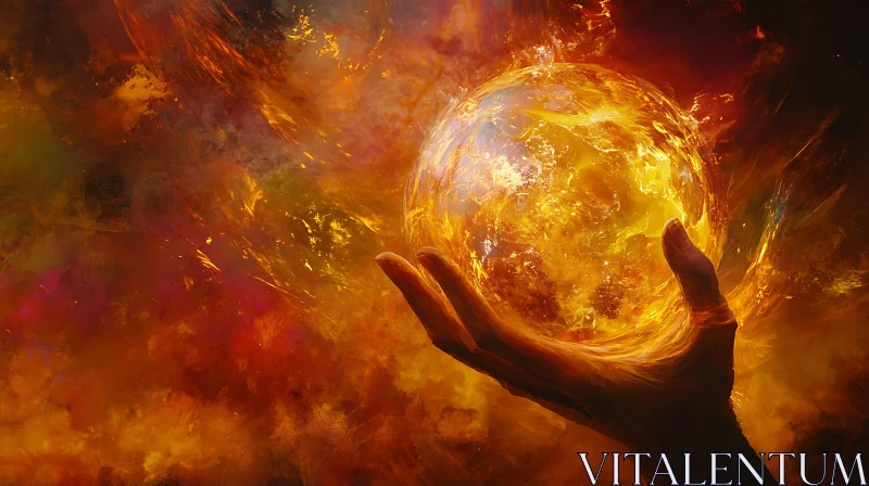 Hand Holding a Sphere of Fire AI Image