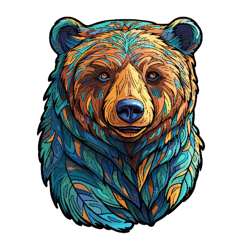 POD Design Colorful Bear Head Illustration - Unique Artistic Style