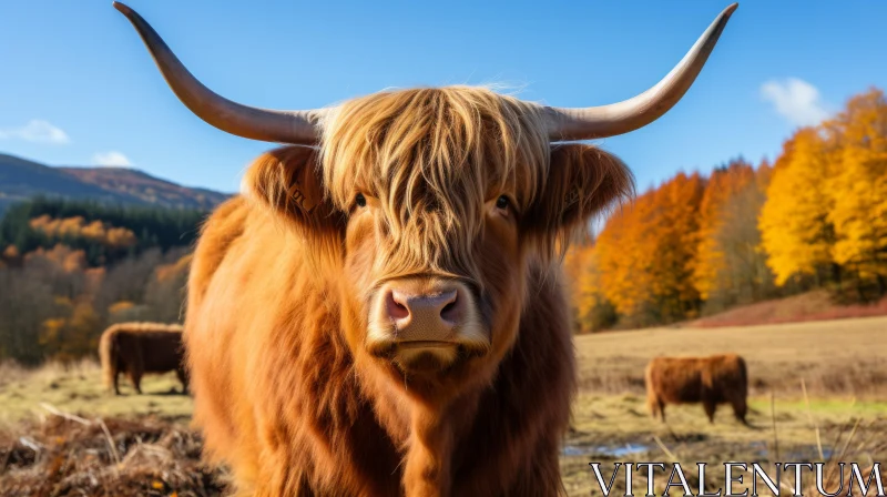 Colorful Cow in Scottish Landscape: A Rural Chinese Interpretation AI Image