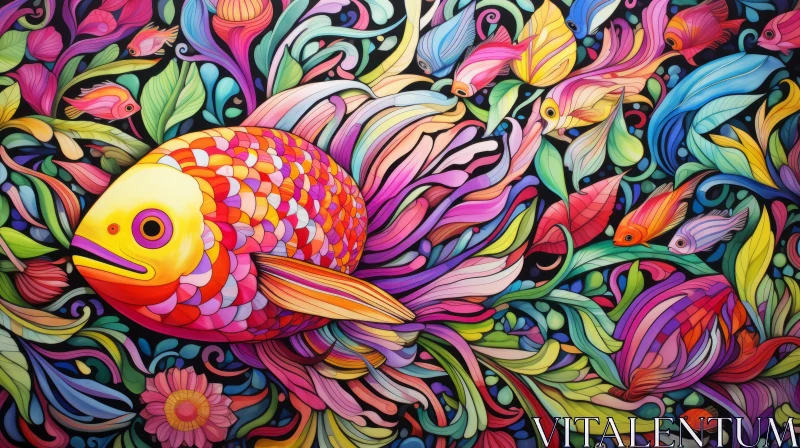 Colorful Fish Painting with Fantastical Compositions and Floral Surrealism AI Image
