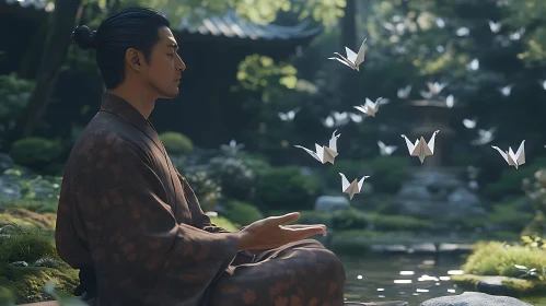 Zen Garden Meditation with Paper Birds