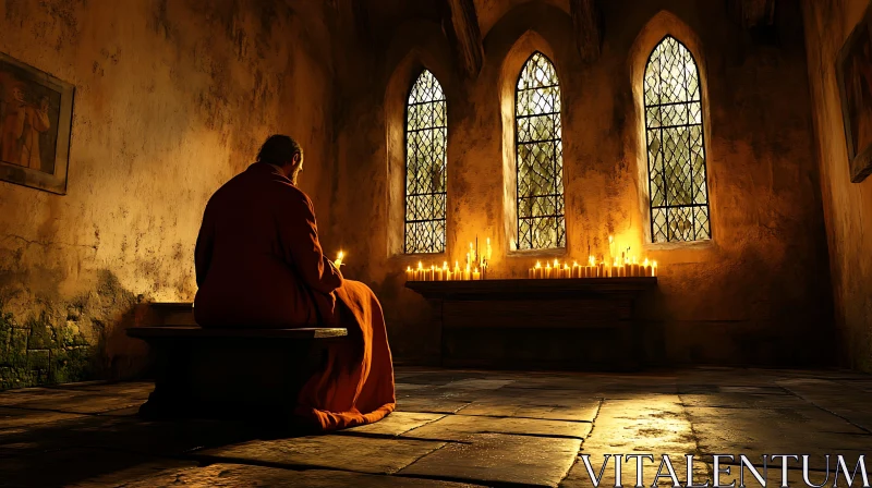 AI ART Candlelight Prayer in Old Monastery