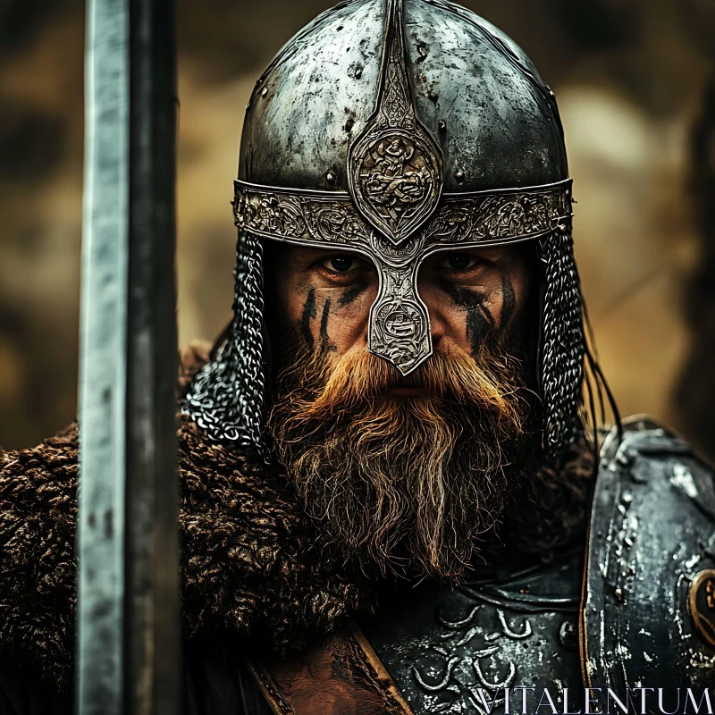 Viking Warrior with Intense Gaze AI Image