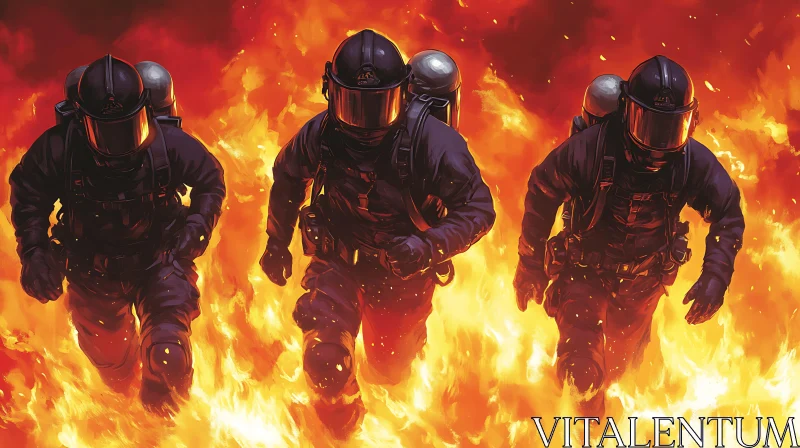 Brave Firefighters Engulfed in Fire AI Image