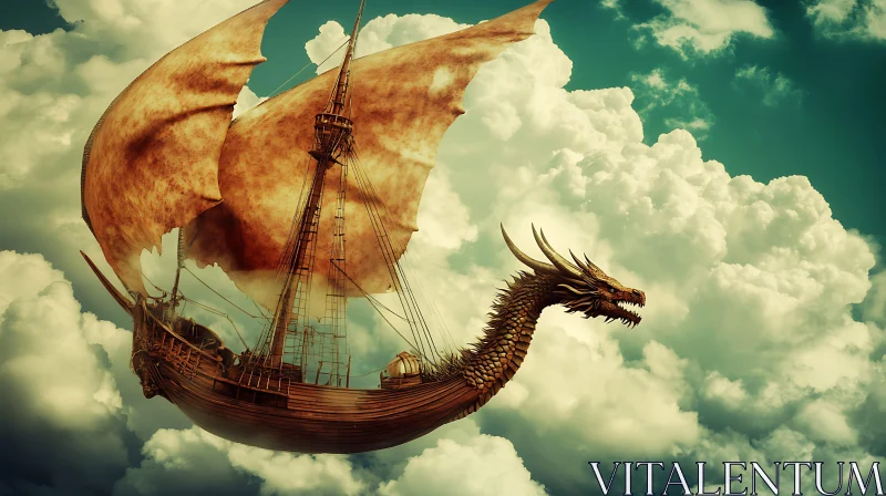 Fantasy Dragon Vessel in the Sky AI Image