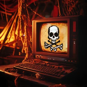 Vintage Computer Showing Pirate Symbol
