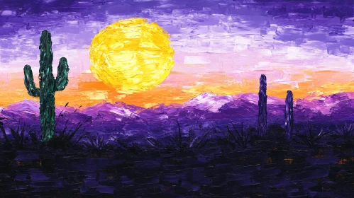 Sunset and Cacti Landscape Painting