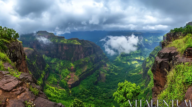 AI ART Lush Mountain Range under Cloudy Skies