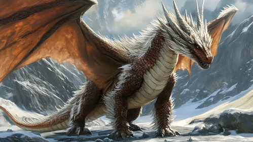 Fantasy Dragon Amidst Winter Peaks