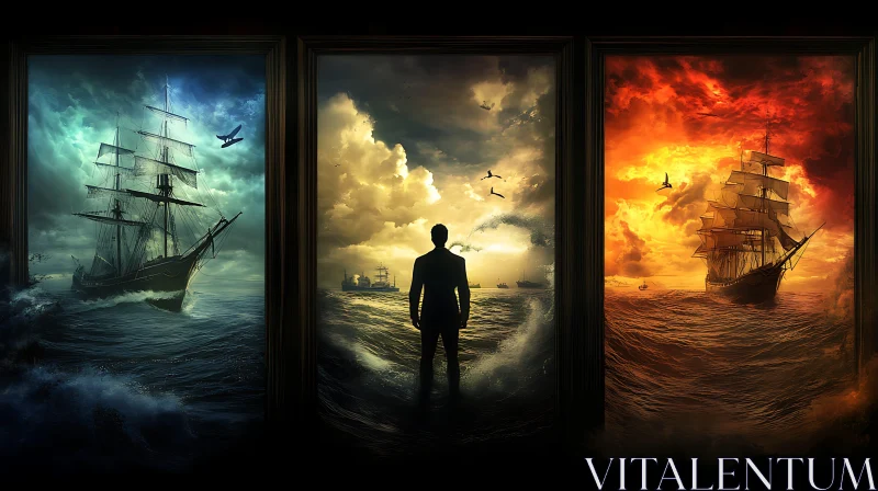 Three Seascapes with a Spectator AI Image