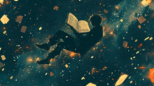 Floating Reader in Starry Expanse