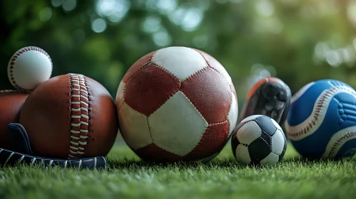 Collection of Sport Balls on Green Field