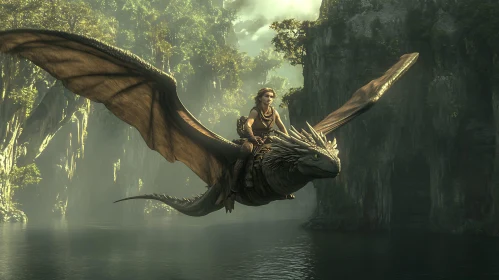 Dragon Rider Above Lake