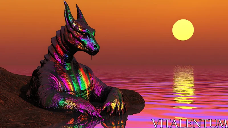 AI ART Iridescent Dragon Rising from the Sea